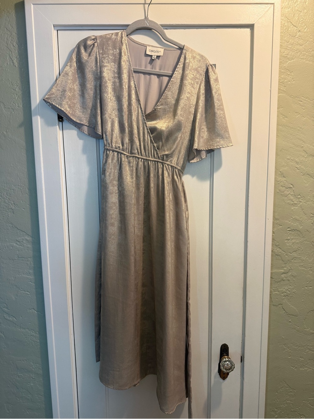 Celadon Gold Metallic Midi Dress